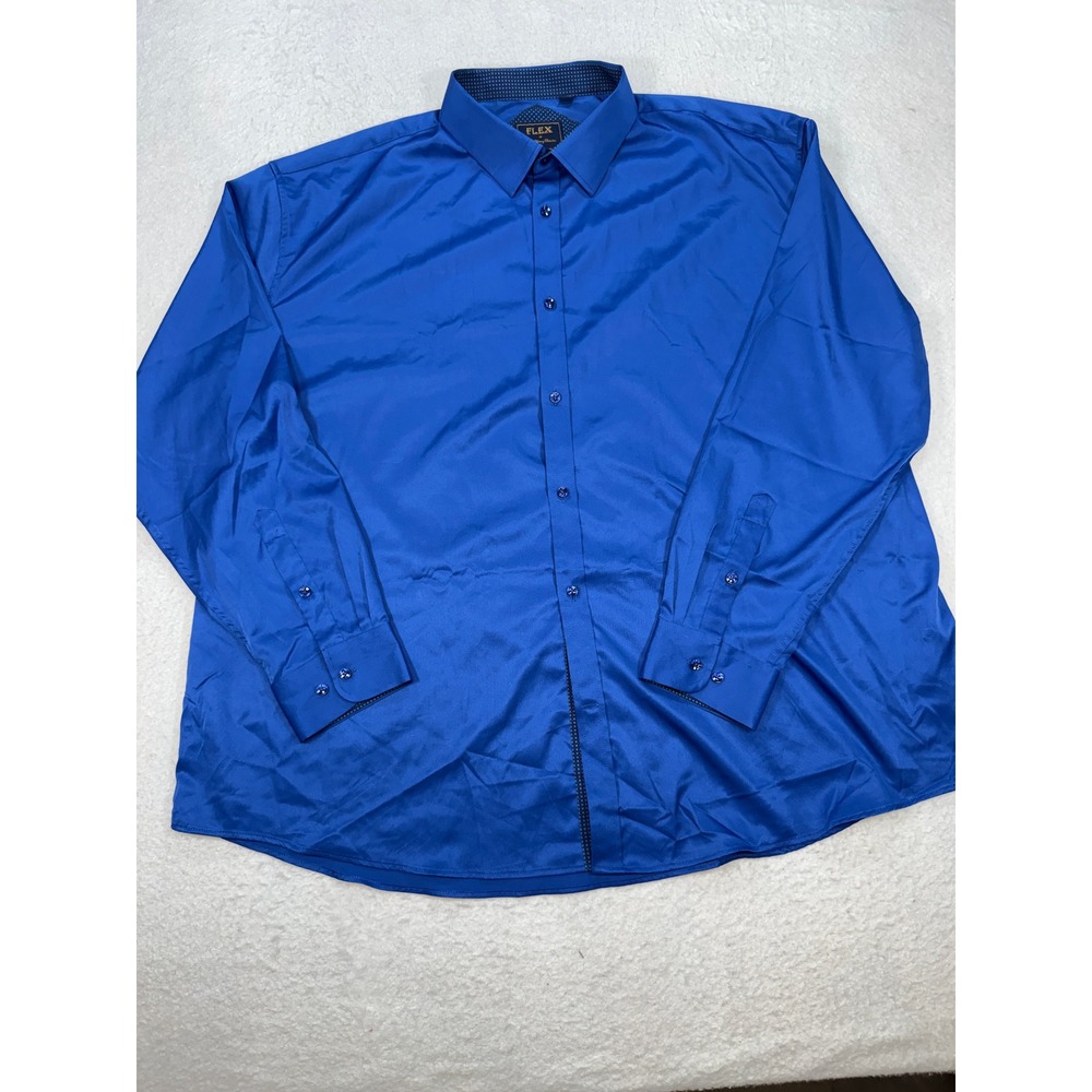 Flex Mens Luxury Collection Royal Blue Dress Shirt 5XL Long Sleeve Button Down